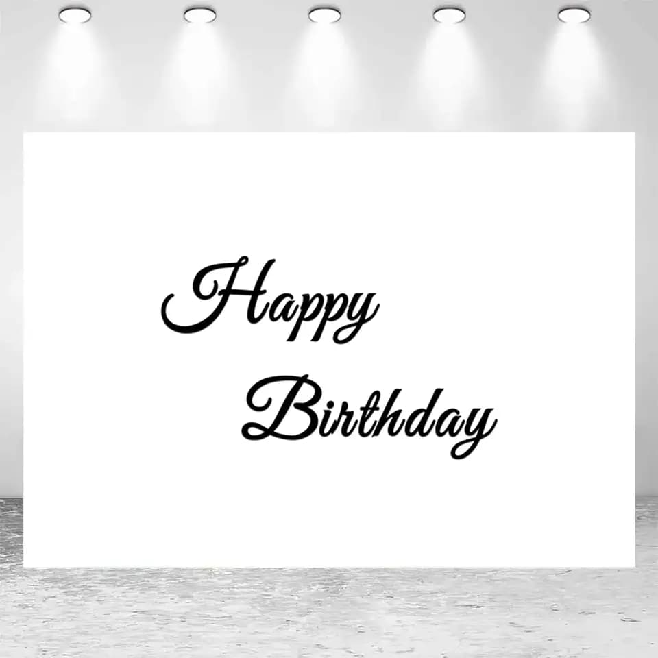 8x6ft Black Happy Birthday Backdrop White Birthday Minimalist Art Photo Photography Background Kids Adults Birthday Party Banner Decorations Supplies Photo Studio Props