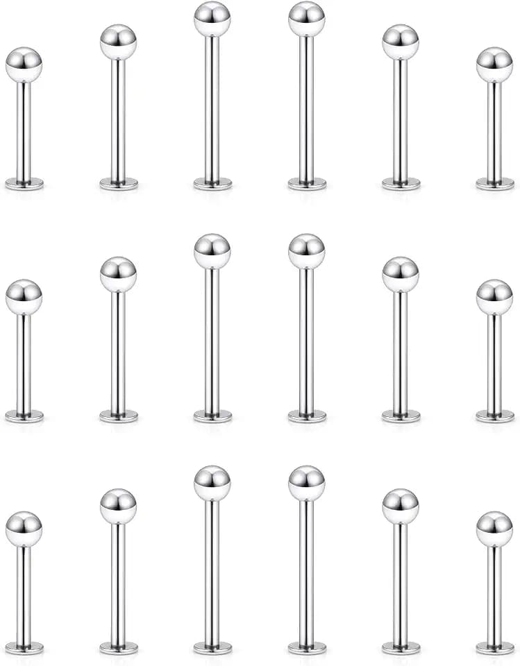 20G 18G 16G 14G 12G Lip Labret Medusa Monroe Rings Studs 316L Surgical Steel Flat Back Tragus Helix Cartilage Earring Stud Piercing Jewelry Bar Length 8mm 10mm 12mm Mix Color 18PCS