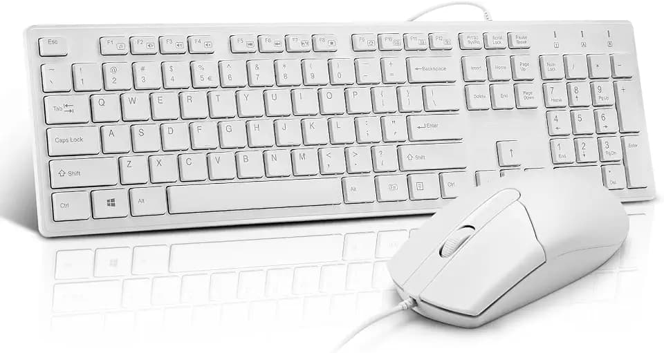 Wired Keyboard and Mouse Combo, Full-Sized Ergonomic Computer Keyboard and Optical Wired Mouse for Windows, Mac OS Desktop/Laptop/PC-White