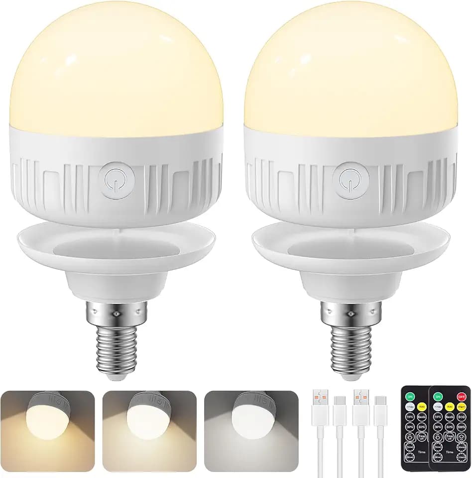 Rechargeable Light Bulbs with Remote and Timer, E12 Magnetic Base, 2 Pack