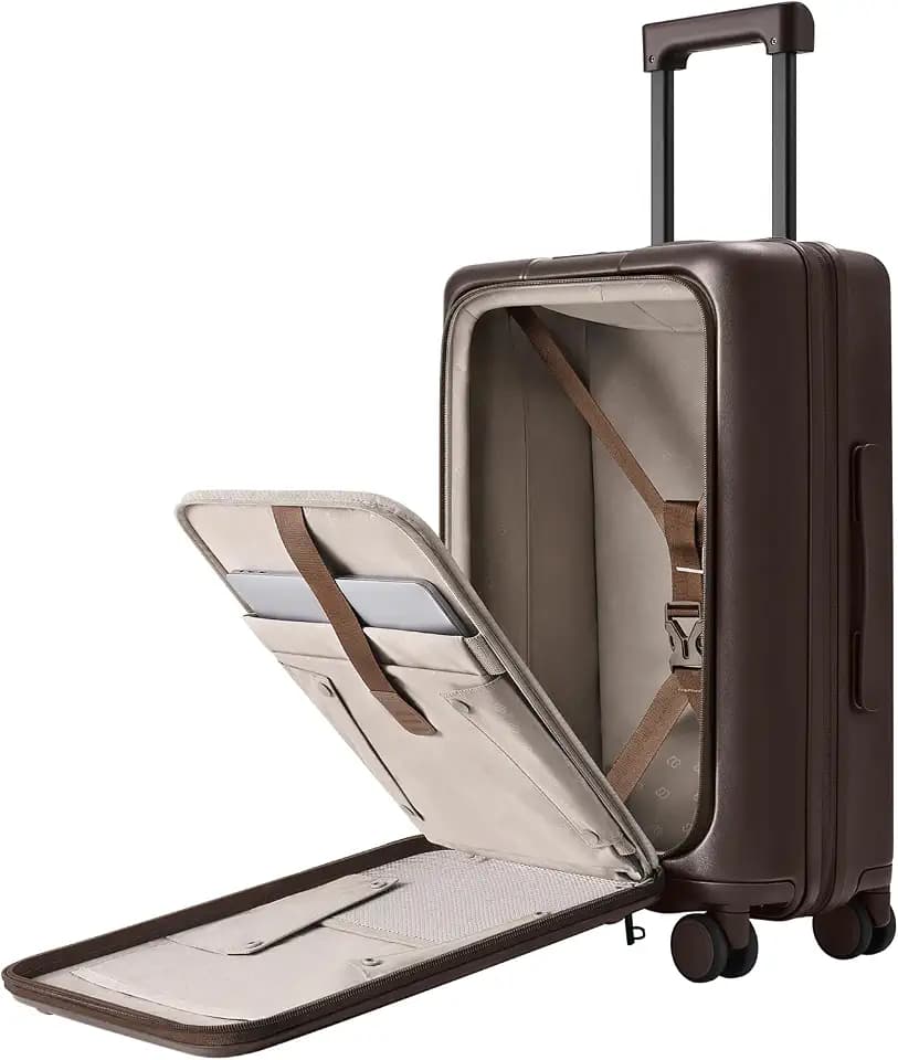 NINETYGO Top Opening Carry On Luggage 22x14x9, Coffee Journey Luggage