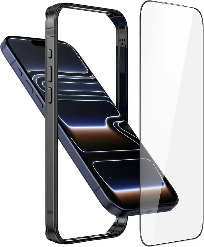 Metal Bumper Case for iPhone 17 Pro / 18 Pro, Aluminum Frame Slim Case [Soft Silicone Inner Bumper][Raised Edge Protection] HD Tempered Glass Screen Protector Cover for iPhone 17 Pro / 18 Pro