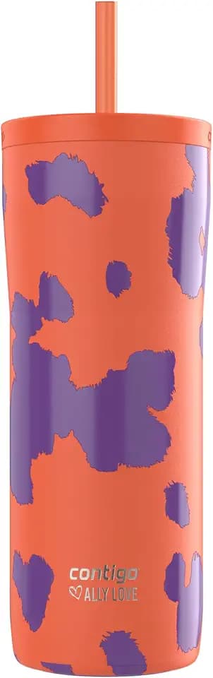 Contigo Streeterville 2.0 Stainless Steel Vacuum-Insulated Tumbler w/Straw, Autoclose Technology, Easy Clean Lid & Straw, Leak-proof Drinking, Keeps Drinks Cold for 20 hours, 24oz., Tangerine