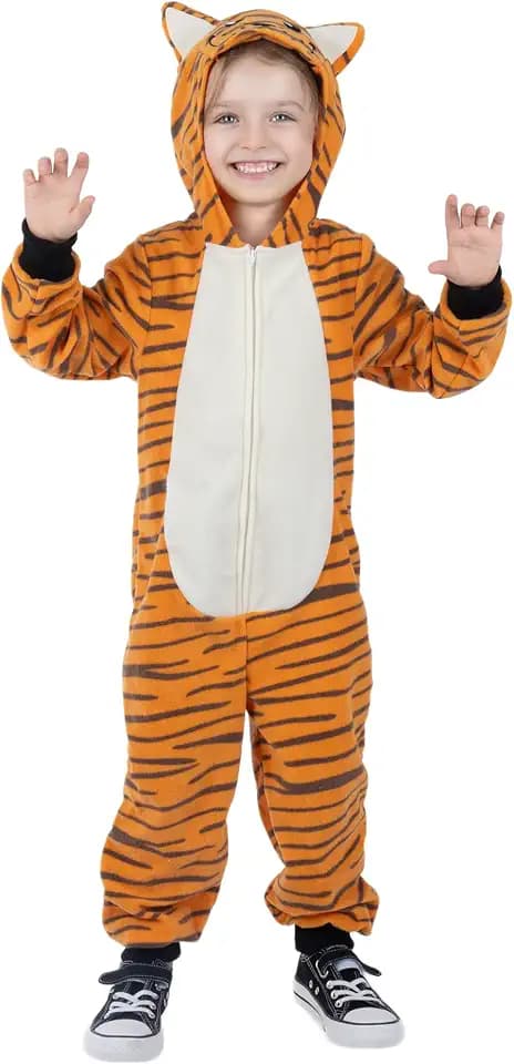 Sincere Party Tiger Onesie Neuheit Tiger Jumpuit mit Stickerei Gesicht Tier Kostüm für Kinder 2X-Groß (12-14)