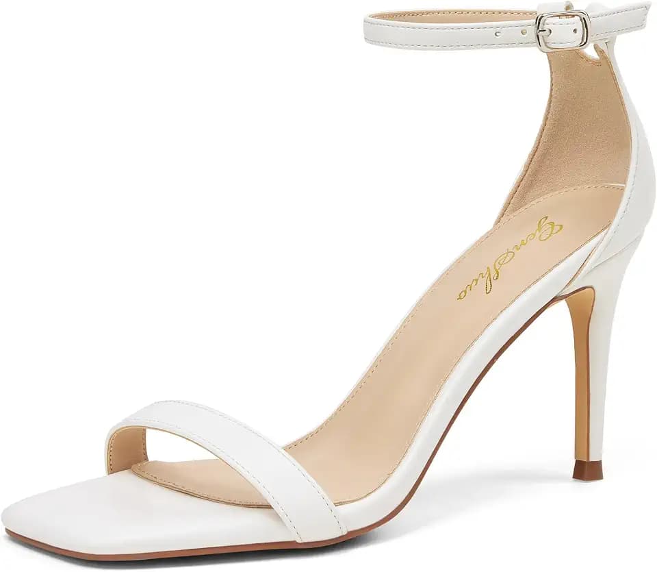 GENSHUO Women's Heeled Sandals Dressy Strappy Stiletto High Heels 3 Inch Square Open Toe Ankle Strap Buckle Sexy Prom Wedding Dress Shoes Ankle Wrap