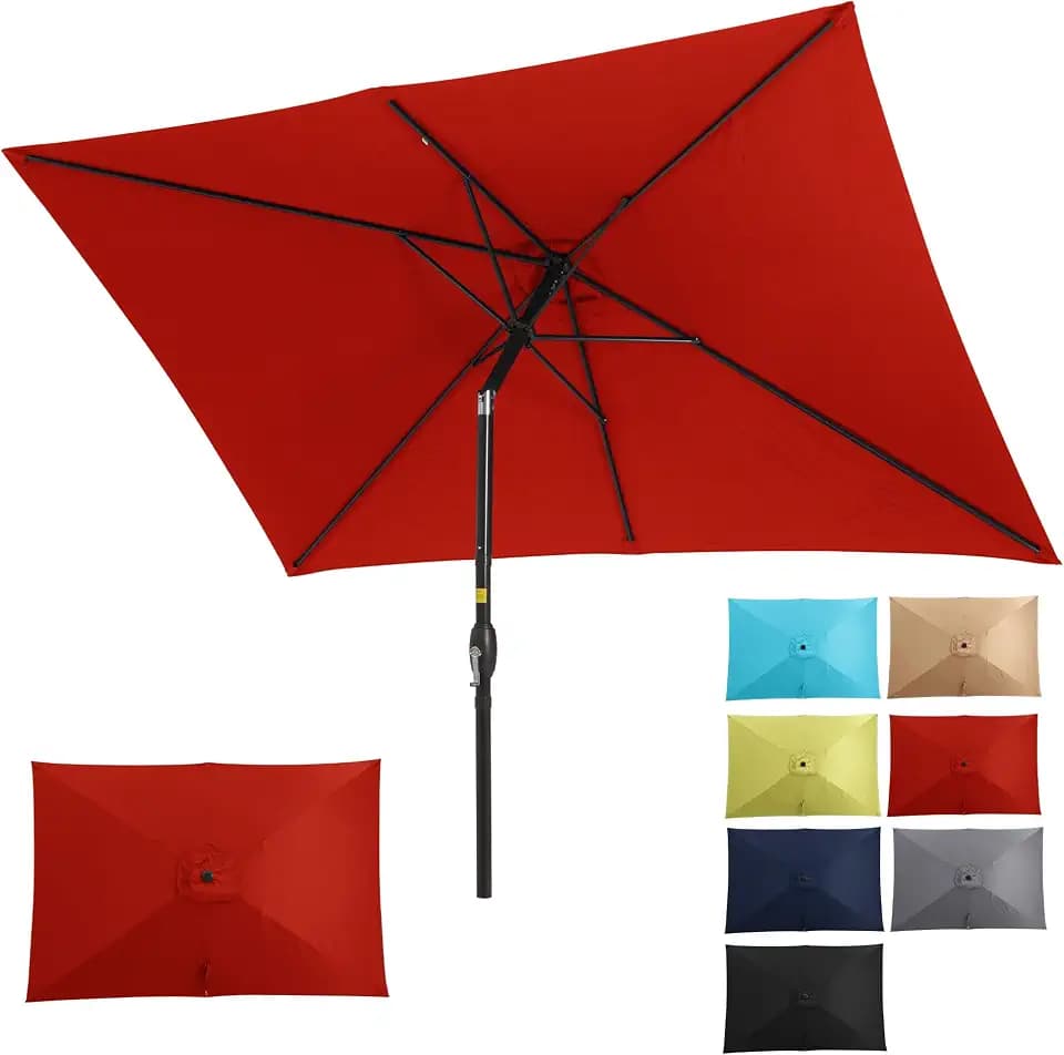 FansaFurn Patio Umbrella Striped Outdoor Table Market Umbrella with Push Button Tilt and Crank Sturdy Aluminum Ribs for Deck, Lawn, Pool& Backyard