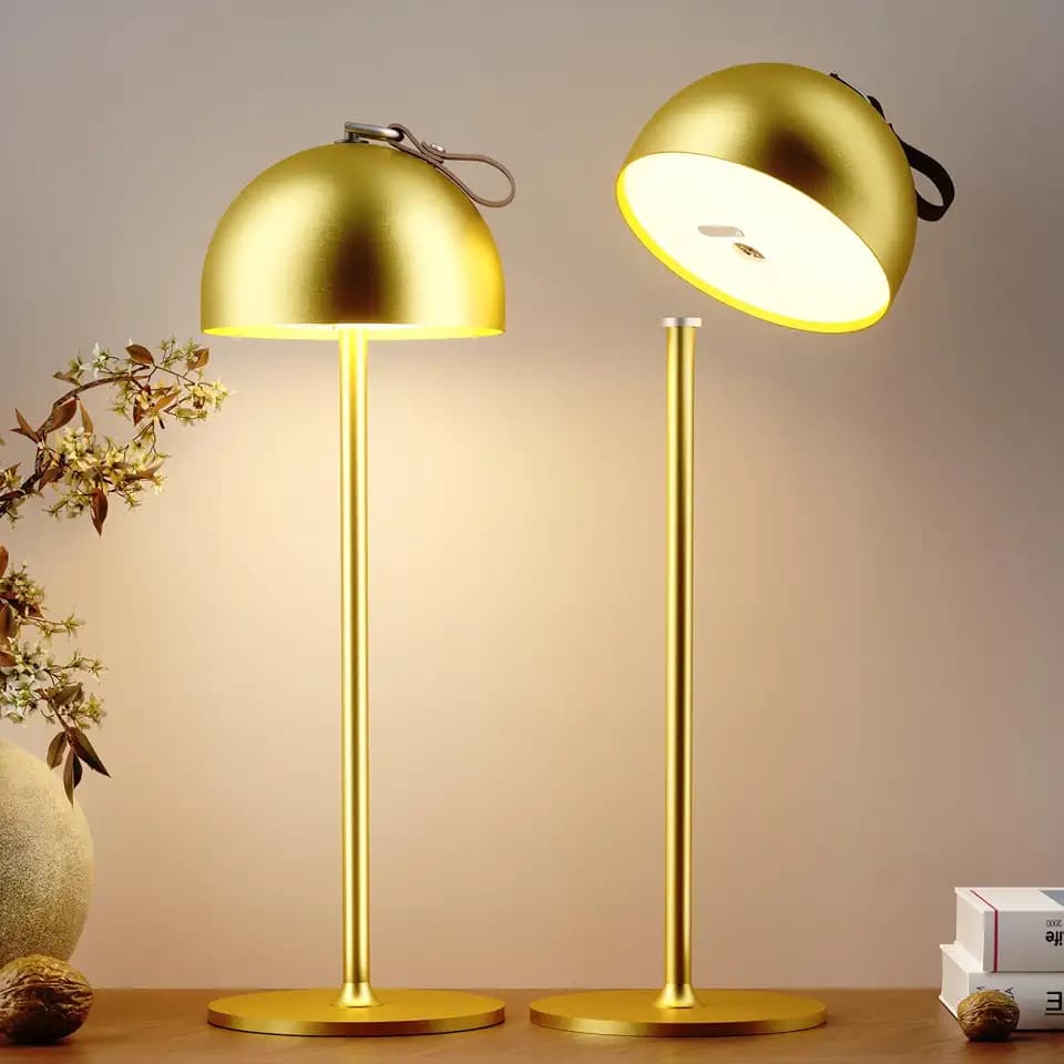 DEELUX 2 Stück Akku Tischlampe Kabellos Dimmbar,3000K Metall IP44 Gold