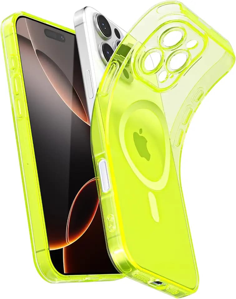 Svanove Soft Clear Case for iPhone 16 Pro Case Slim Magnetic, Compatible with Magsafe Minimalist Ultra Thin Transparent Silicone SafeCase, Non-Yellowing TPU Rubber Mag Safe Cover, Neon Green Lime