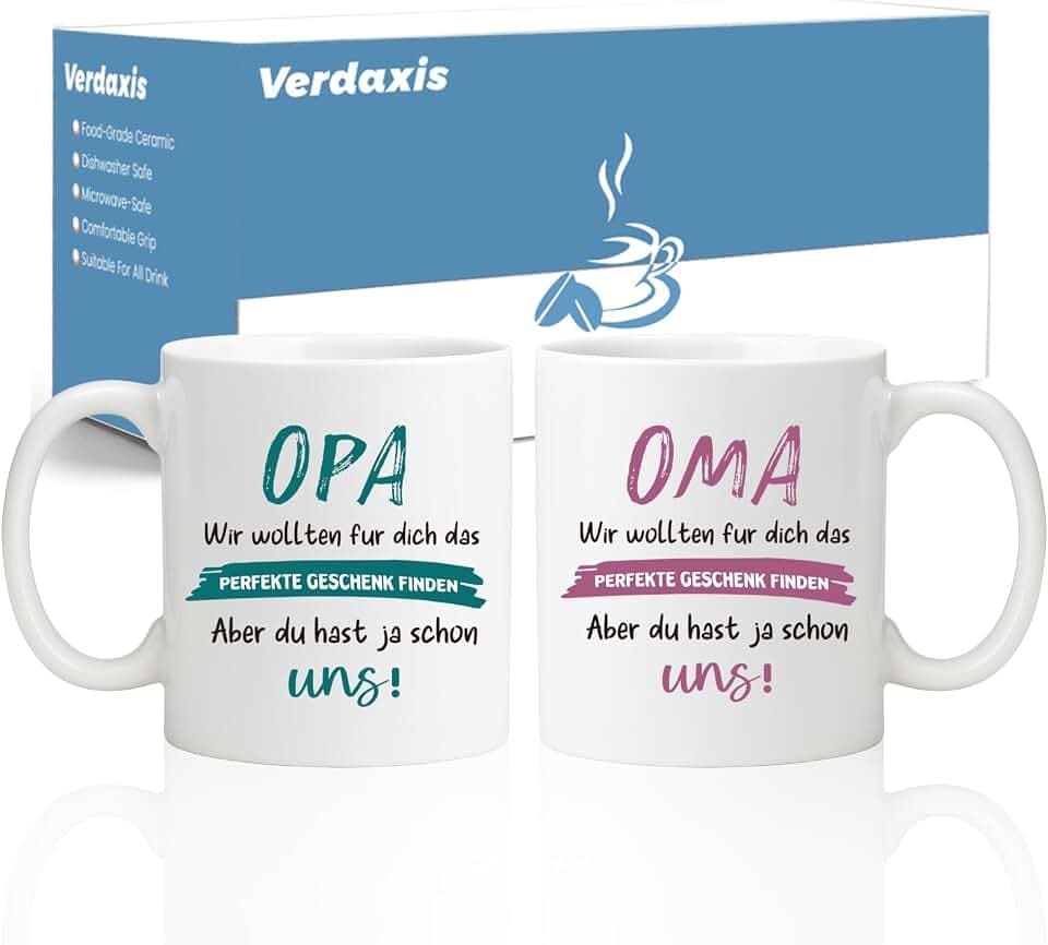 Oma und Opa Tassen Geschenke, Geburtstagsgeschenk für Oma Opa zum Weihnachten, Geburtstag, Jahrestag, Tassen Set mit Spruch, Geschenk für Großeltern Weihnachten, Kaffeetasse Geschenke Set