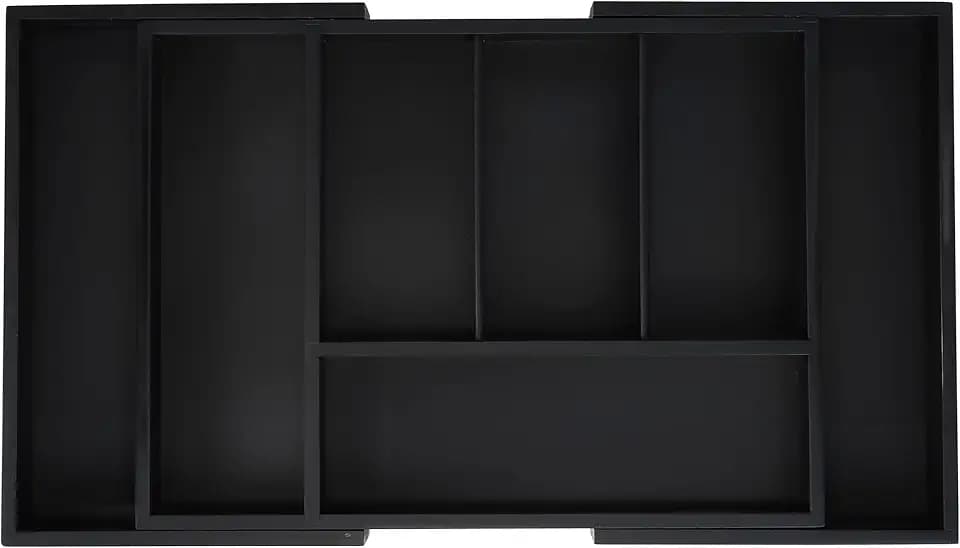 Relaxdays Besteckkasten, ausziehbar, 5 bis 7 Fächer, Schubladen Ordnungssystem, Bambus & MDF, Besteck Organizer, schwarz