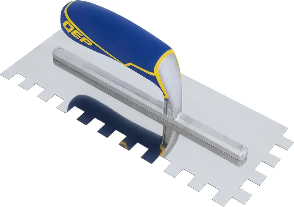 QEP 2437085 3.5 x 4.5 x 11 in. Stainless Steel Square Notch Trowel, Blue