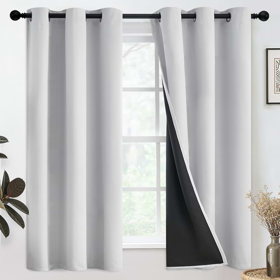 SimpleHome White 100% Blackout Curtains Room Darkening Living Room 63 Inch