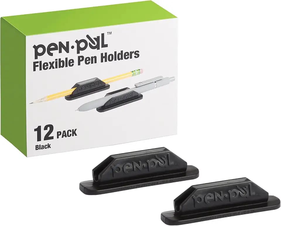 Tops Pen Pal Pen Holders, Flexible Pen Holder, Writing Tool Organizer, Office and Teacher Supplies, Sticks to Clipboards, Black, 12 Pack (1009286)