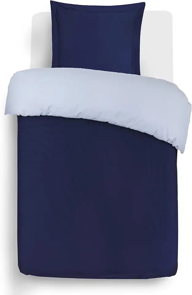 Vision - Wende-Bettwäsche, zweifarbig, Marineblau/Grau – Bettbezug 140 x 200 cm mit 1 Kissenbezug für Standard-Einzelbett – 100% Baumwolle