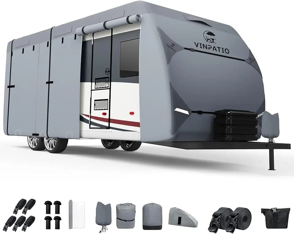 VINPATIO RV Cover 20-22ft: 9 Layers Heavy Duty RV & Trailer Cover, Travel Trailer Cover, Camper Cover, Toy Hauler Cover with Extra Windproof Straps, Tongue Jack Cover, Gutter Covers