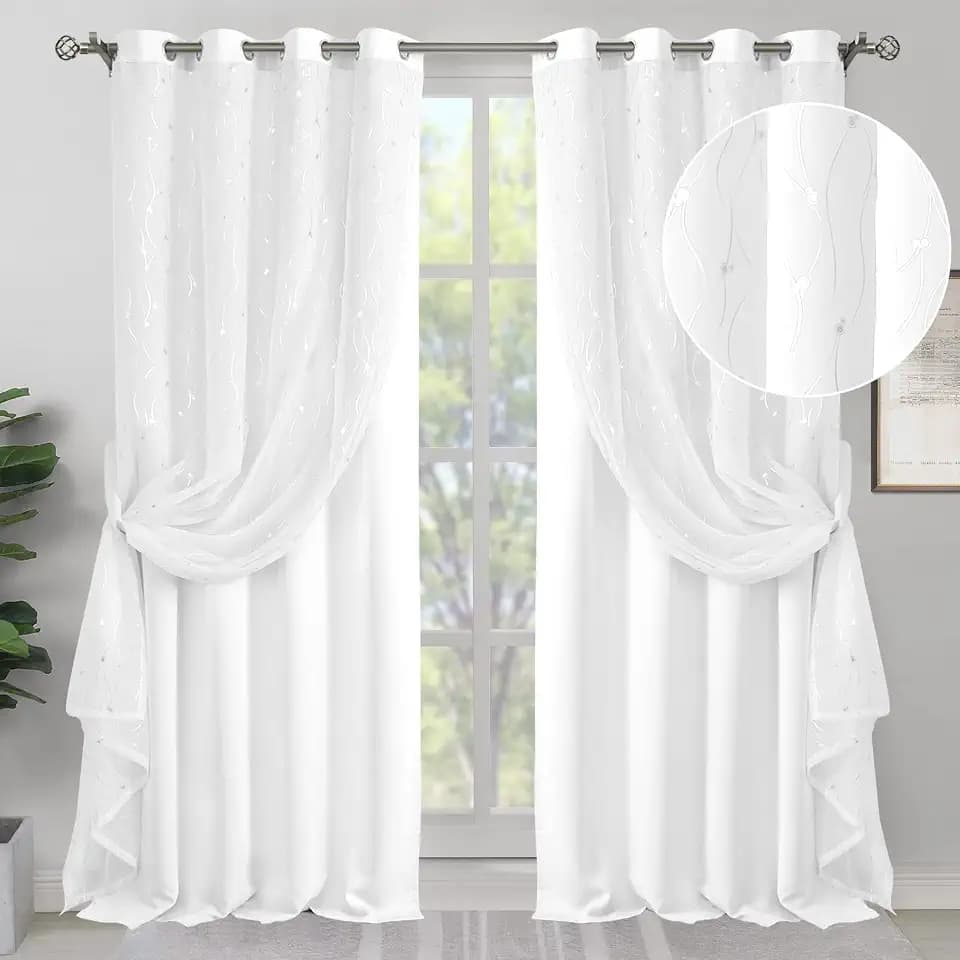BGment Pure White Sheer Blackout Curtains 84 Inches Long, 2 Panels