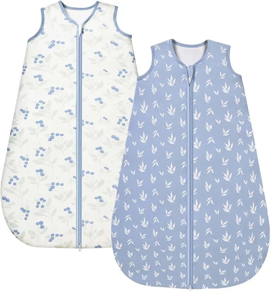 Baby Schlafsack 1.0 Tog, 2er Pack – Superweiches Viskosegewebe aus Bambus, Reiner Bio-Bambusfaser-Schlafsack für Babys, für Frühling, Sommer und Herbst(Blau,M)
