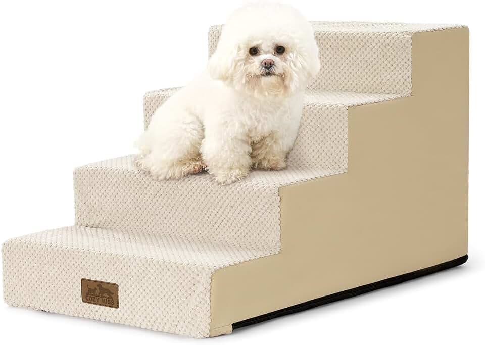 COZY KISS Dog Stairs for Small Dogs, 4 Step Pet Stairs for Beds & Couches