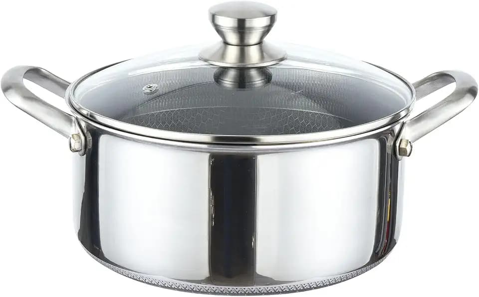 Kochtopf Ø28 cm aus Edelstahl mit Glasdeckel 6 L Antihaft Wabenstruktur