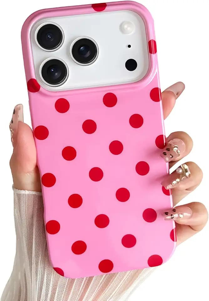 Skyseaco for iPhone 17 Pro Max Case Cute Aesthetic Polk Dot Phone Case Soft Slim TPU Shockproof Phone Cover for Women Girls, Red and Pink