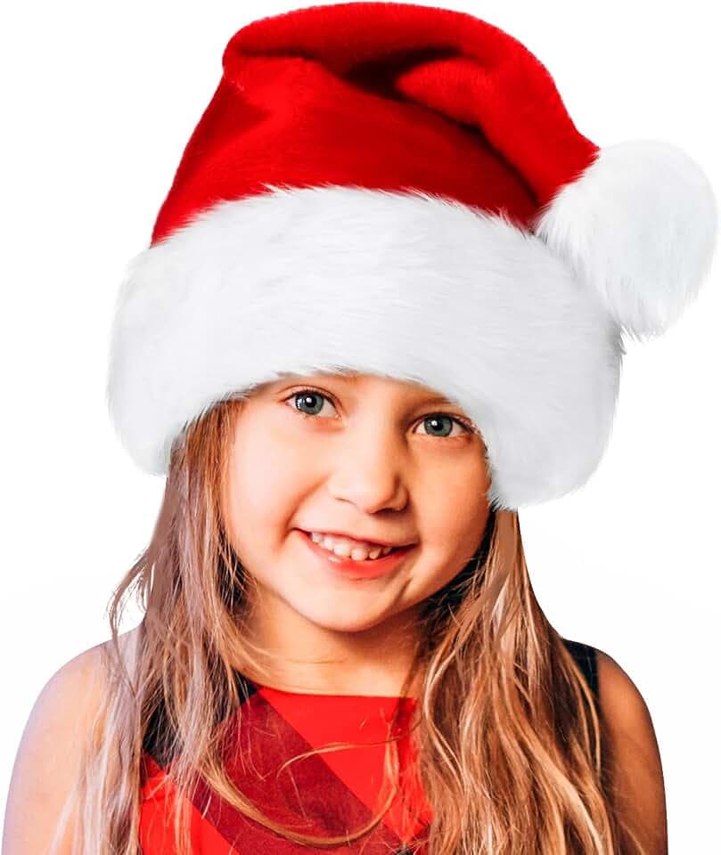 BOSONER Santa Hat,Xmas Holiday Hat for Kids,Unisex Comfort Christmas Hat Extra Thicken for Christmas New Year Festive Holiday