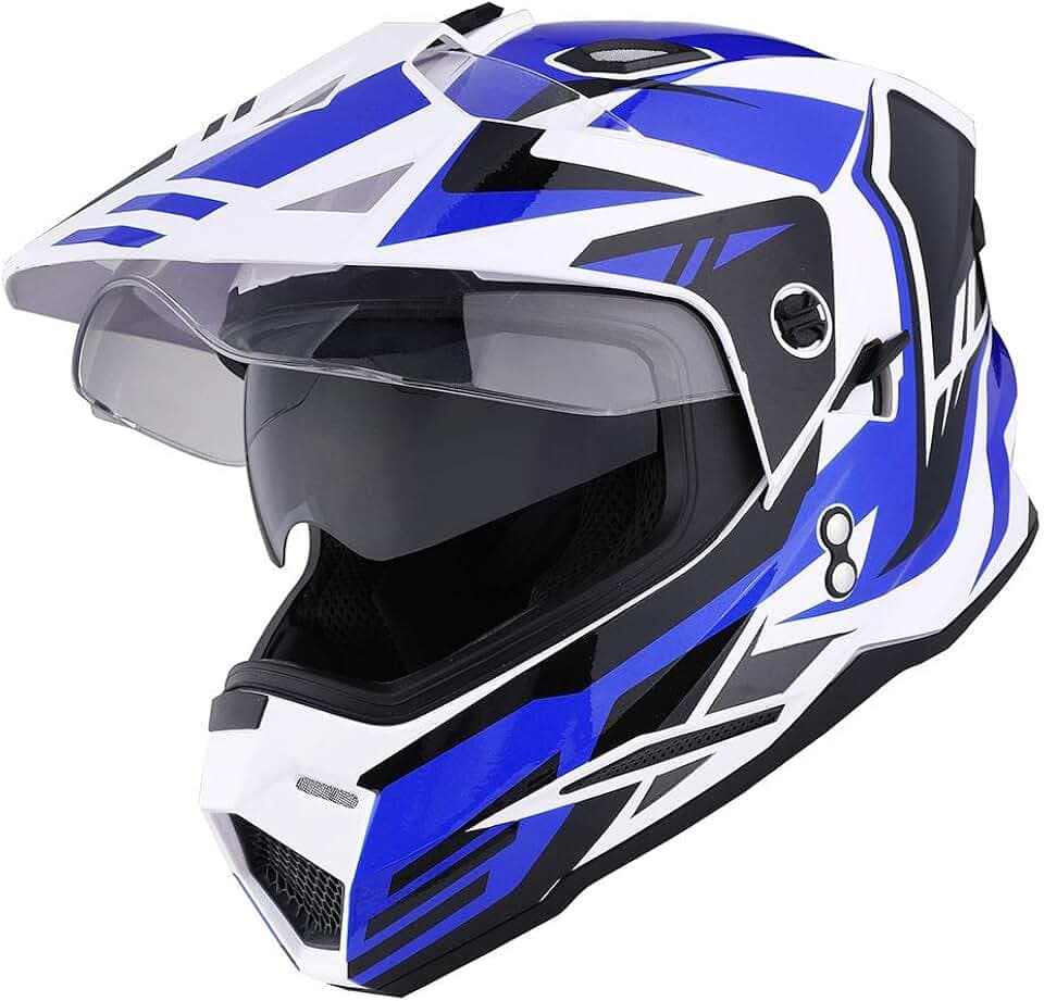 1Storm Dual Sport Motorcycle Motocross Off Road Full Face Helmet Dual Visor: HF802
