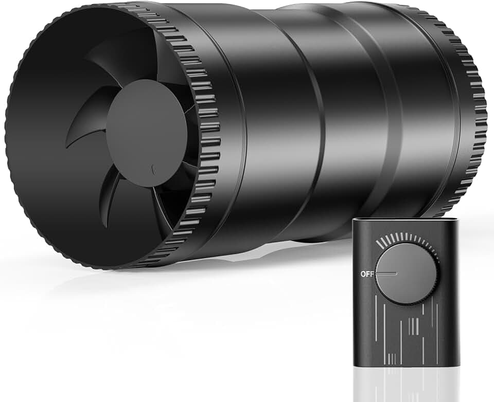 Hon&Guan 100 mm Rohrventilator Regelbar, 221 m³/h Rohrlüfter, Abluftventilator mit Stecker Upgrade Controller, für Badzimmer, Wintergarten, Gewächshaus, Keller, Garage, Küche, Schwarz