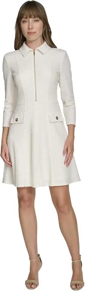 Tommy Hilfiger Women's 3/4 Sleeve Collared Zip Front Mini Shirt Dress