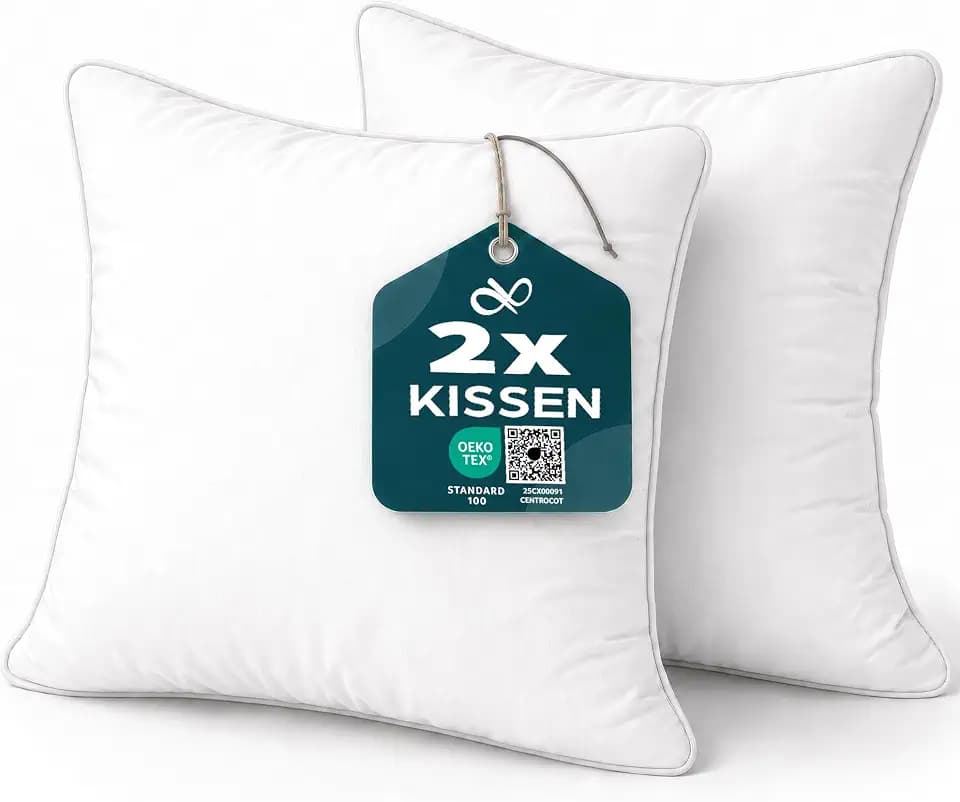 Flowen Kissen für Bett 65x65 cm Kopfkissen 2er Set Innenkissen Hypoallergene Anti-Milben Weiche Kissenfüllung mit Kissenbezug Mikrofaser Abnehmbarem und Waschbaren Schlafkissen für Haus/Hotel