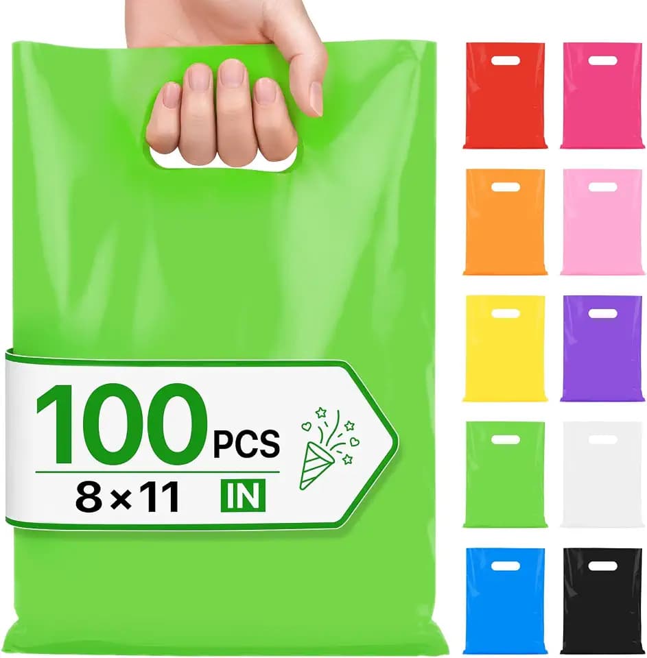 LOVOBAG 100PCS Party Favor Goodie Kids Gift Bags Green Plastic 8x11 Bulk