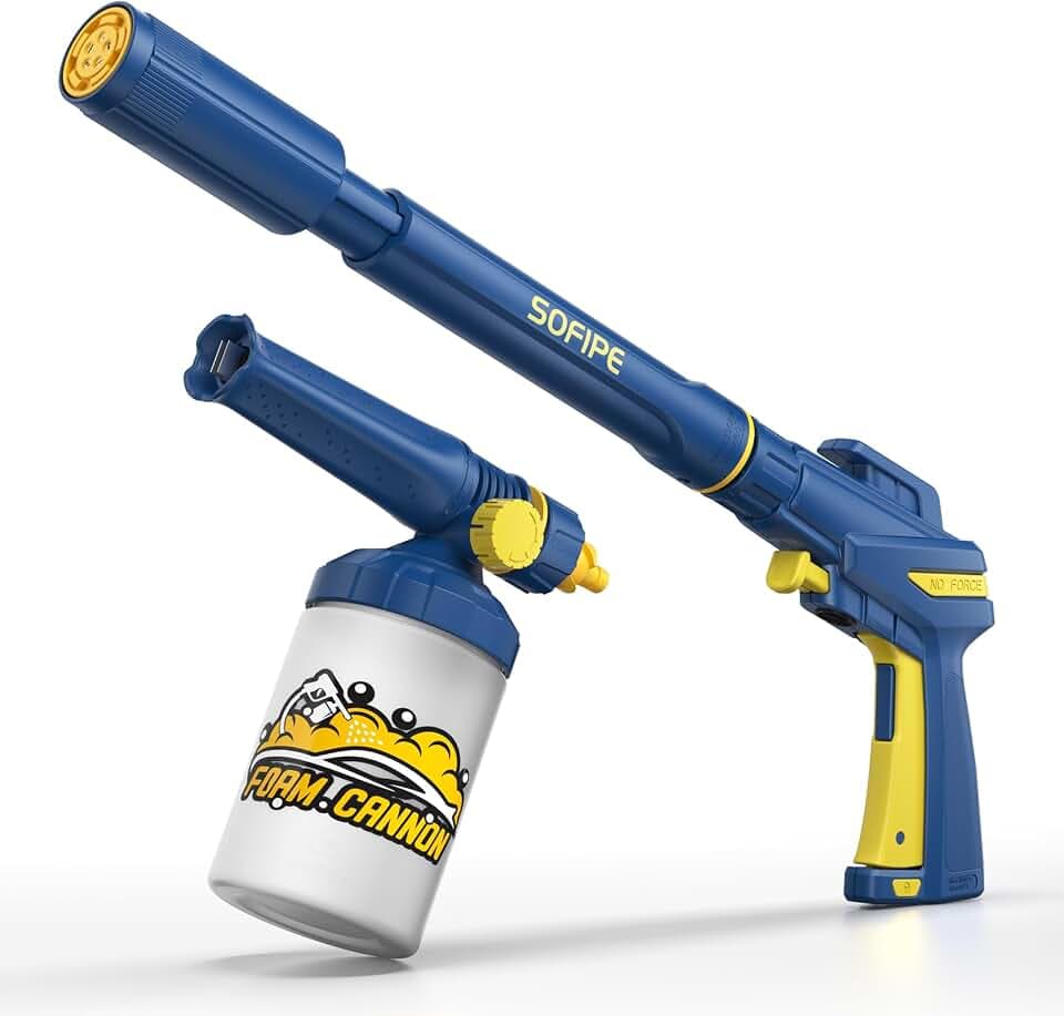 Pressure Washer Gun with Foam Cannon, Built-in 5 Spray Nozzles, M22-14 & M22-15 Adapters, 3/8" Quick-Connect Adapter