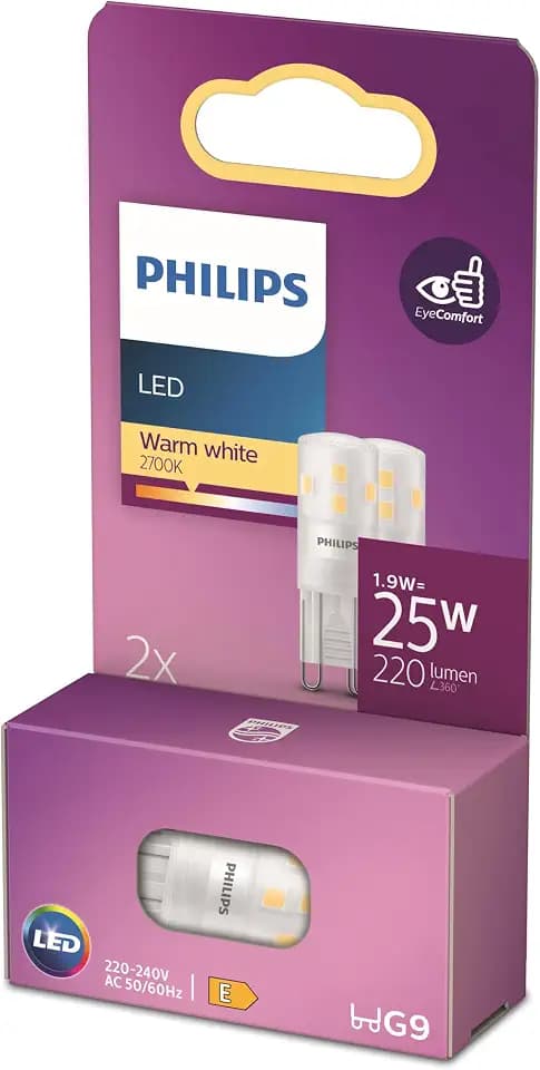 Philips LED Standard Brenner, Ersatz für 25W Halogen, G9 Sockel, warmweißes Licht 2700K, 2er Pack, neue Generation