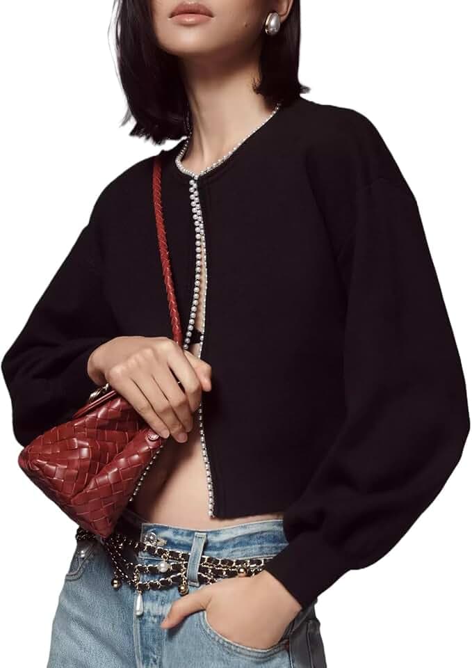 Kedera Women's Cardigan Sweaters Open Front Pearl Long Sleeve Casual Lightweight Knit Trendy Fall Outfits Black