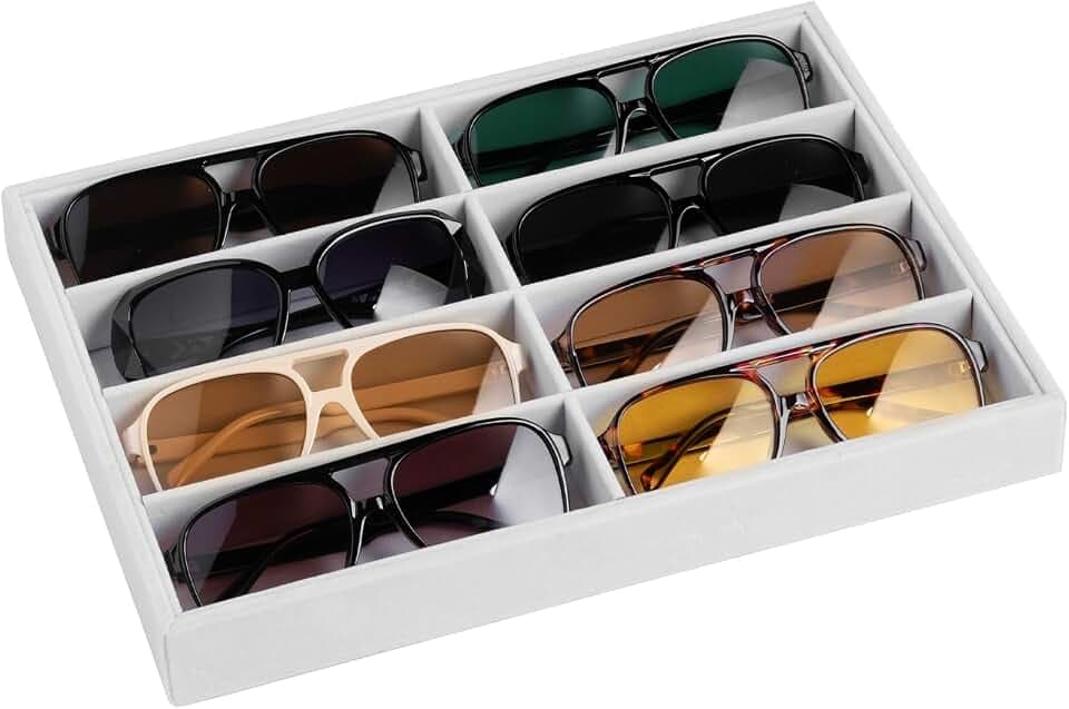 Frebeauty 8-Slot Sunglass Organizer,Velvet Sunglass Holder for Drawer