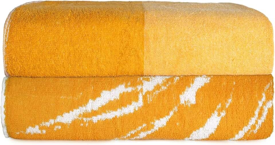 SweetNeedle Topical Palm Strandtücher für Erwachsene, 2 Stück, Gelb Golden Glow – 100 % Baumwolle, Frottee, ringgesponnenes Hotel, Pool, Badetuch, schnell trocknend, fusselarm, super saugfähig, großes