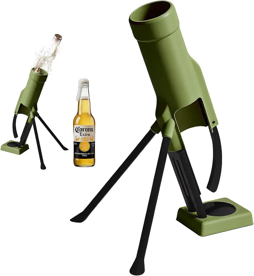 355ml 12oz Longneck Beer Mortar Bottle Opener – Heavy-Duty Tactical Cap Launcher, Hands-Free, Party & Home Bar Decor (Green)