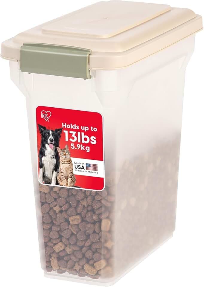 IRIS USA Dog Food Storage Container, Up to 13 lbs, Almond, Made in USA