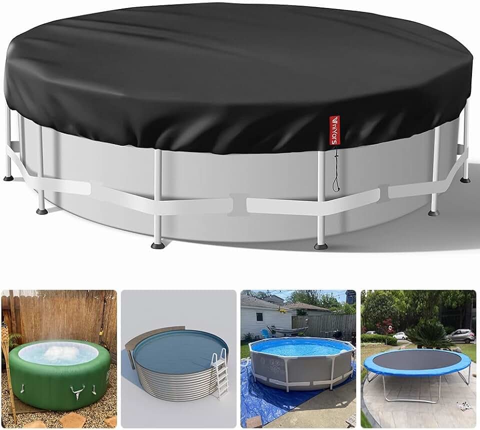 Poolabdeckung Rund 190, 420 D Oxford-Stoffpoolplane und Pool Abdeckplane, Uv-Schutz Pool Abdeckplane Mit Kordelzug und BodennäGeln füR StabilitäT und Einfache Installation