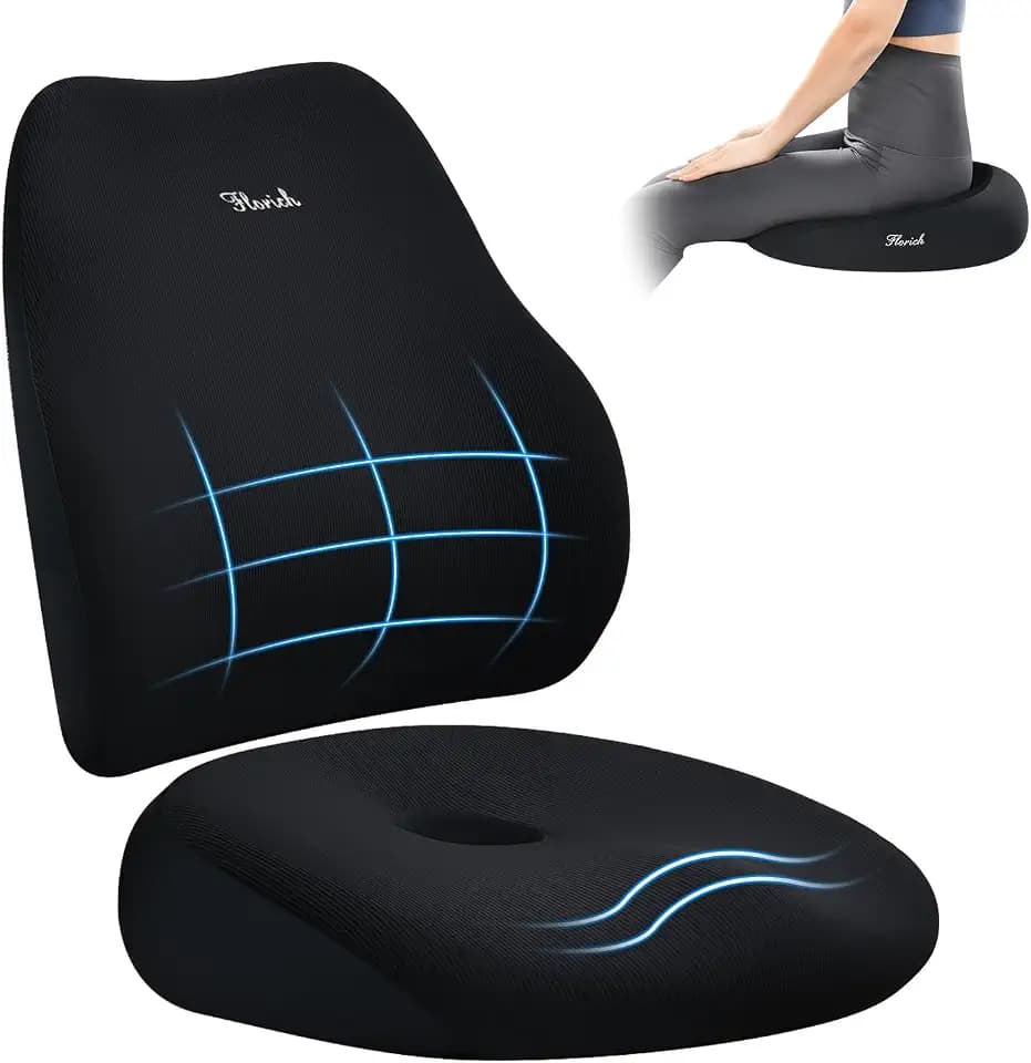 FLORICH Large Car Seat Cushion and Lumbar Support Pillow, Ergonomic Memory Foam Driving Seat Cushion for Back & Sciatica Pain Relief, Non-Slip Washable Seat Cushion for Car, Driver, Office-Black