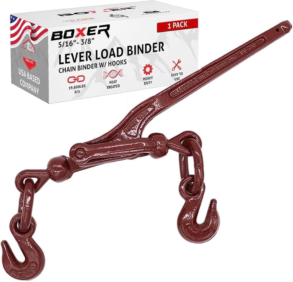 Boxer Heavy Duty Chain Lever Load Binder with Forged Grab Hooks, 5/16” – 3/8” - Chain Binder Tie Down - 19,800 LBS Breaking Strength