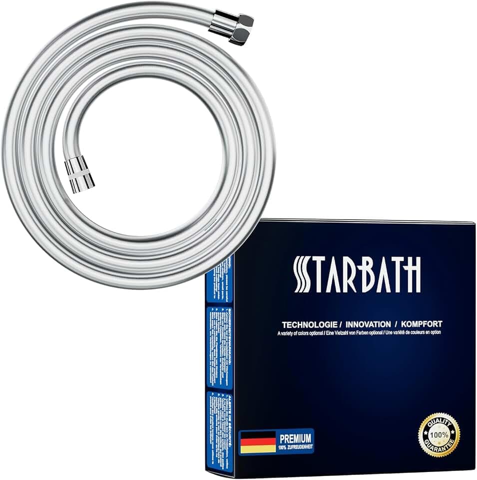 STARBATH Duschschlauch 250 cm Anti-Twist glatter Brauseschlauch 250cm Anti-Explosion Design Duschschlauch 2,5m - mit verdrehsicheren Messinganschlüssen,flexibel, knick- und auslaufsicher,Chrom