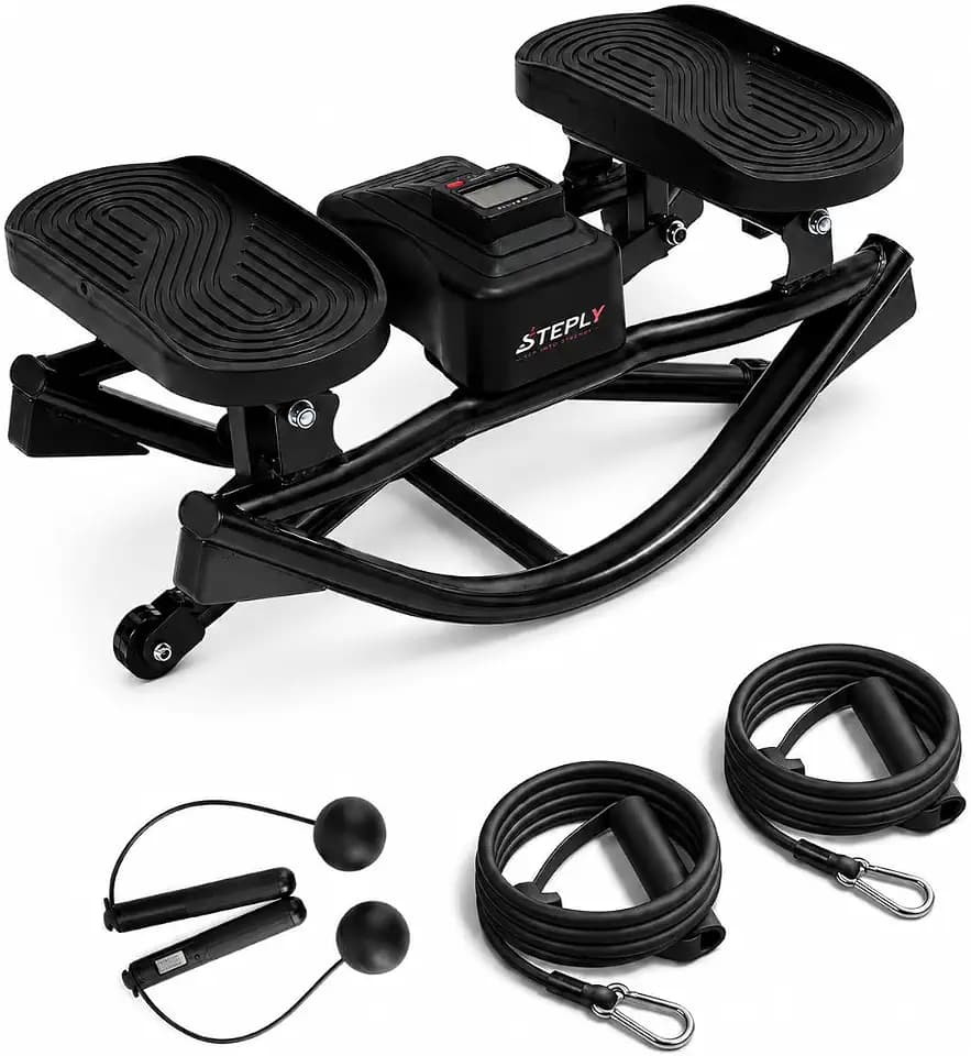 Rock Stepper - Side to Side Rocking Stepper for Exercise at Home with Resistance Bands & Cordless Jump Rope, Quiet Low-Impact Lateral Stepper Machine for Full Body Workout, Legs & Glutes