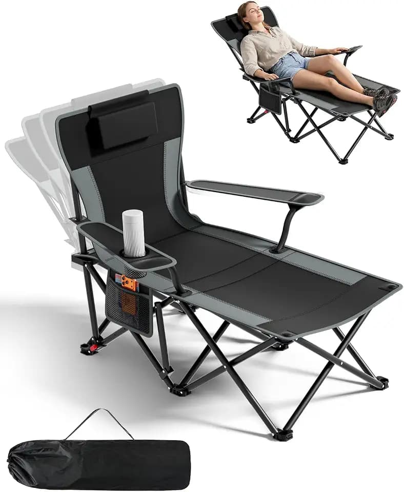 HOPERAN Camping Chair with Foot Rest, 500lb 4-Level Reclining Beach Chair