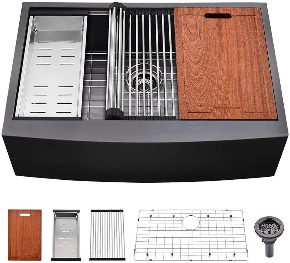 33 Inch Black Stainless Steel Farmhouse Sink Workstation-Bokaiya 33x22 Inch Apron Front Farmhouse Kitchen Sink 16 Gauge 10" Deep Single Bowl Farmer Sink with Cutting Board