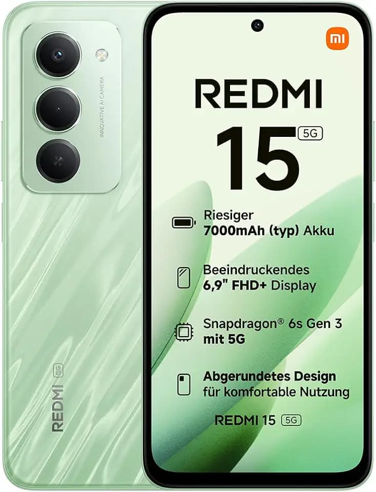 XIAOMI REDMI 15 5G Smartphone, 8+256GB, 50MP Kamera, 7000mAh Akku, Grün