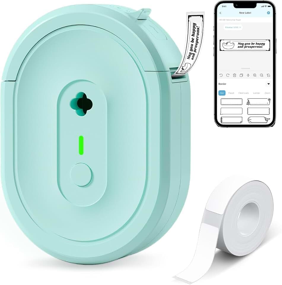 NDYIN N12 Label Maker Machine with 1 Tape Bluetooth Label Printer, Green