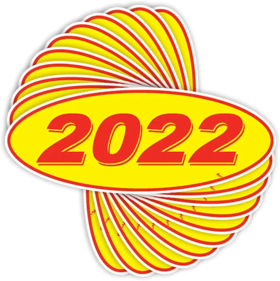 Versa Tags Red and Yellow 2022 Oval Model Year Car Dealer, 12 Pack
