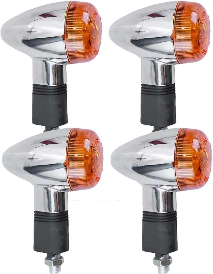 Saihisday 12V Motorcycle Turn Signal Lights Front Rear Blinker Indicator Light Amber Chrome Bullet(4 PCS)