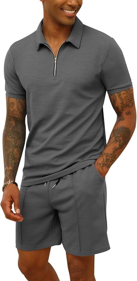 CTU Herren-Trainingsanzug, Poloshirt und Shorts, 2-teilig, Sommer-Outfits, Sportbekleidung, Sweatsuits
