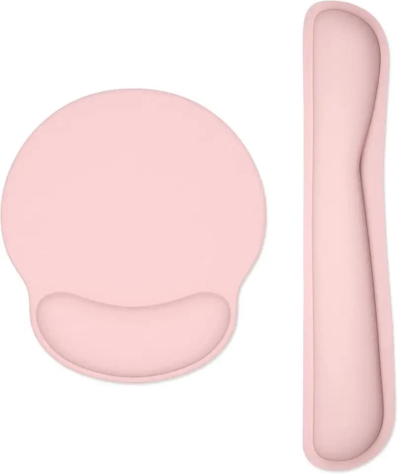 Keyboard Wrist Rest and Mouse Pad with Wrist Support, Cute Memory Foam Cushion for Keyboard and Mouse Set, Ergonomic Desktop Pad Rests with Non Slip Base for Easy Typing & Pain Relief, Pink